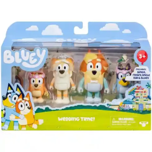 Bluey - Esküvő 4db-os figuraszett, Bluey, Bingo, Folti, Trixi