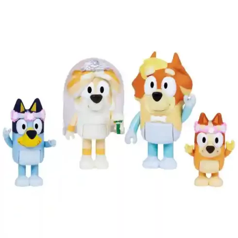 Bluey - Esküvő 4db-os figuraszett, Bluey, Bingo, Folti, Trixi