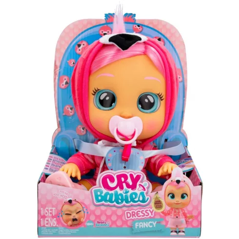 Cry Babies Dressy - Fancy flamingó interaktív öltöztethető játékbaba 30cm