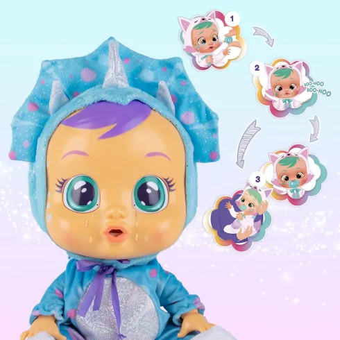 Cry Babies Fantasy - Tina dinoszaurusz interaktív játékbaba 30cm