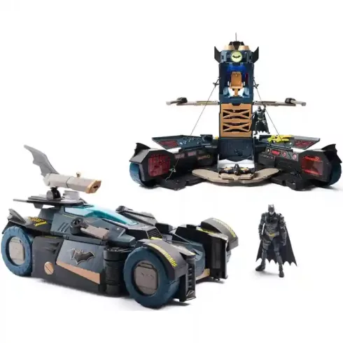 DC 2 az 1-ben interaktív átalakuló Batmobile autó vagy parancsnoki központ figurával 10cm