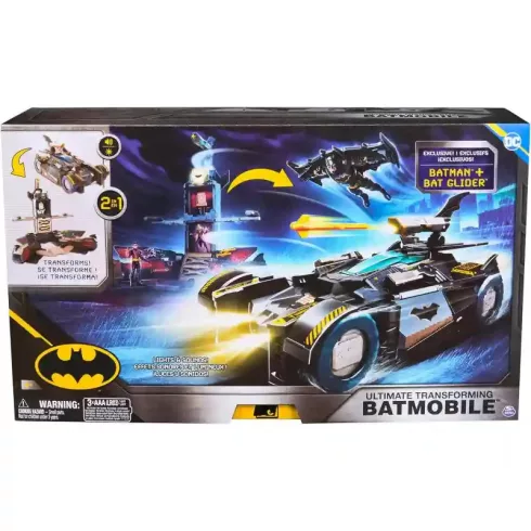 DC 2 az 1-ben interaktív átalakuló Batmobile autó vagy parancsnoki központ figurával 10cm