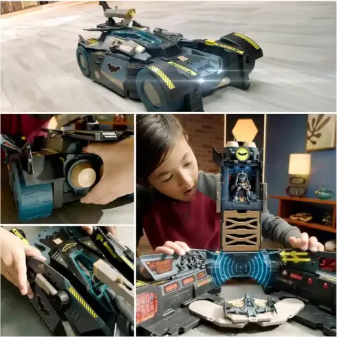 DC 2 az 1-ben interaktív átalakuló Batmobile autó vagy parancsnoki központ figurával 10cm