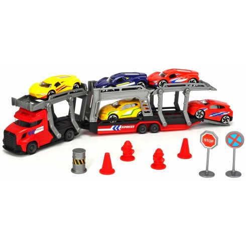 Dickie Toys City - Autószállító kamion kisautókkal és kiegészítőkkel 32cm - piros (203745012)