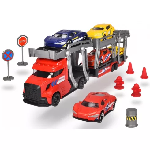 Dickie Toys City - Autószállító kamion kisautókkal és kiegészítőkkel 32cm - piros (203745012)