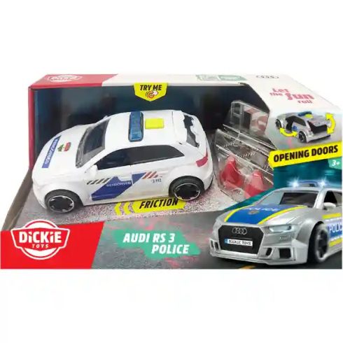 Dickie Toys - Audi RS3 rendőrautó fénnyel és kiegészítőkkel 15cm