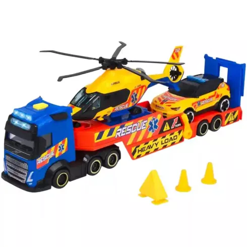 Dickie Toys - Mentőhelikopter és autó szállító interaktív kamion játékszett