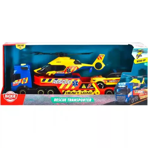 Dickie Toys - Mentőhelikopter és autó szállító interaktív kamion játékszett