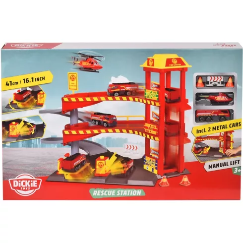 Dickie Toys 2 emeletes tűzoltóság autópálya járművekkel