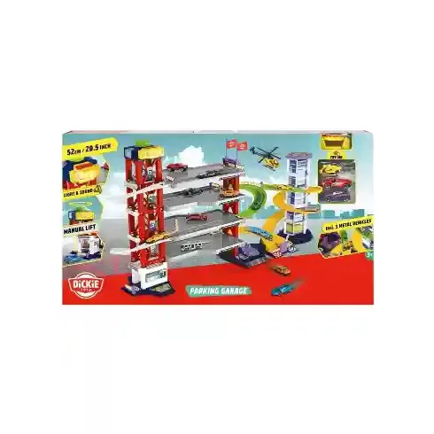 Dickie Toys óriás 4 emeletes parkolóház járművekkel, lifttel, fénnyel és hanggal