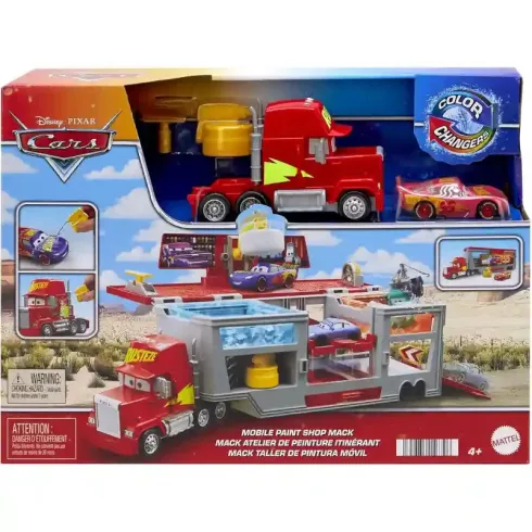 Mattel Disney Verdák: Átalakuló festőműhely színváltós Villám McQueen kisautóval és Mack kamionnal