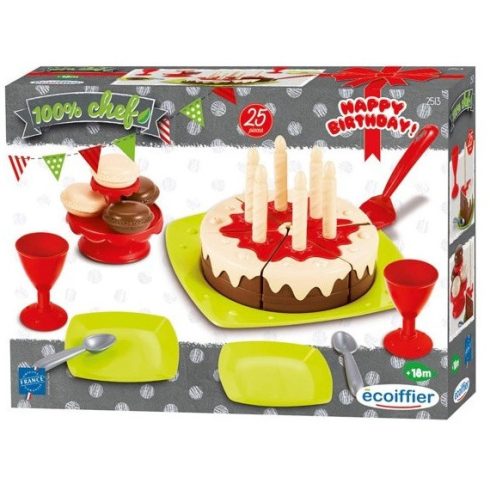 Écoiffier 100% Chef 2513 Játék születésnapi csokitorta étkészlettel