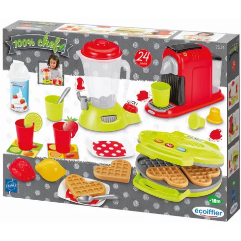 Écoiffier 100% Chef 2524 Játék reggeliző készlet turmixgéppel, kávéfőzővel és gofrisütővel