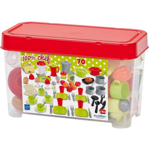 Écoiffier 100% Chef 2598 70 részes játék étkészlet tárolódobozban