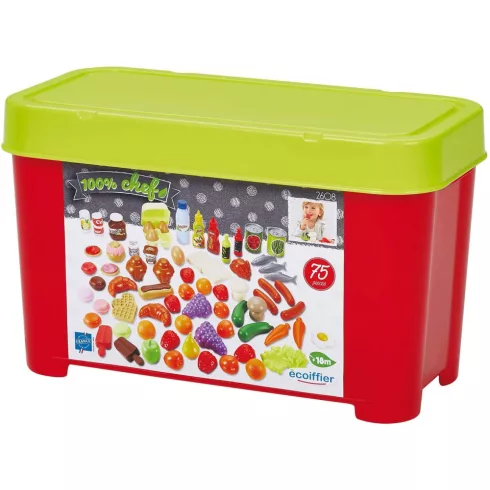 Écoiffier 100% Chef 2608 75 részes játék élelmiszerkészlet tárolódobozban