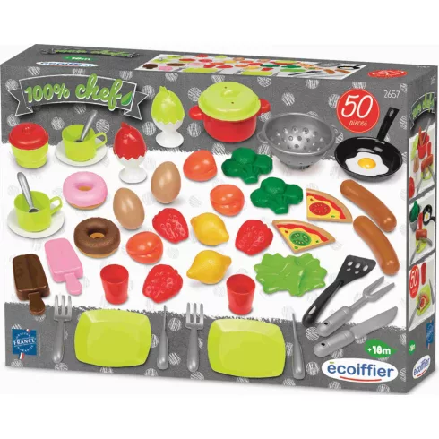 Écoiffier 100% Chef 50 részes játék főzőkészlet élelmiszerekkel