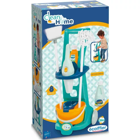 Écoiffier Clean Home Játék gurulós takarítókocsi morzsaporszívóval