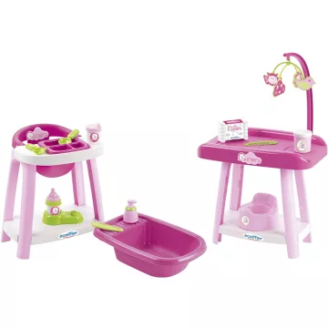   Écoiffier Nursery 2878 Etetőszék, babakád és pelenkázóasztal játékbabáknak