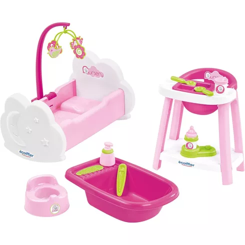 Écoiffier Nursery Etetőszék, babakád és babaágy játékbabáknak