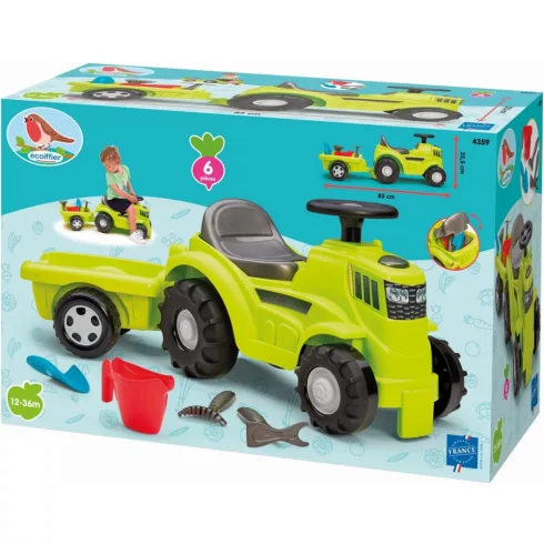 Écoiffier Játék traktor bébitaxi utánfutóval és kerti játékokkal