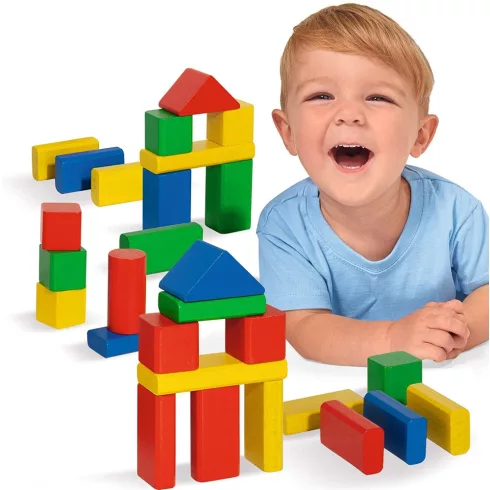 Eichhorn - 50db-os színes fa építőjáték formaválogatóval (100050161)
