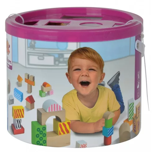 Eichhorn - 50db-os színes, mintás fa építőjáték formaválogatóval (100002226)