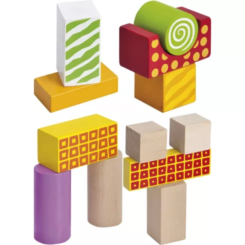 Eichhorn - 50db-os színes, mintás fa építőjáték formaválogatóval (100002226)