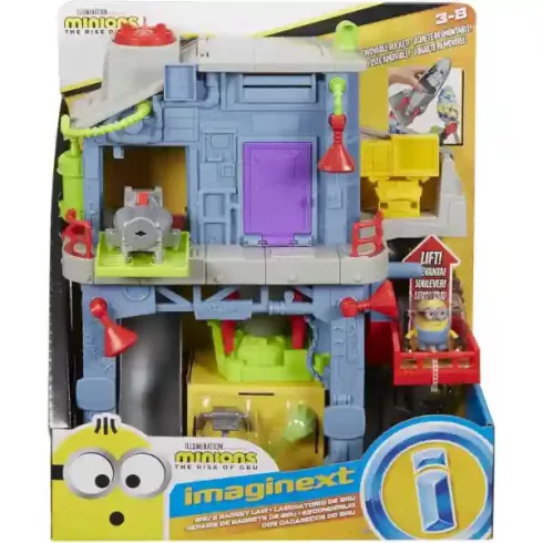 Mattel Fisher-Price Minyonok - Gru titkos rejtekhelye Otto minyon figurával és rakétával, Gru színre lép