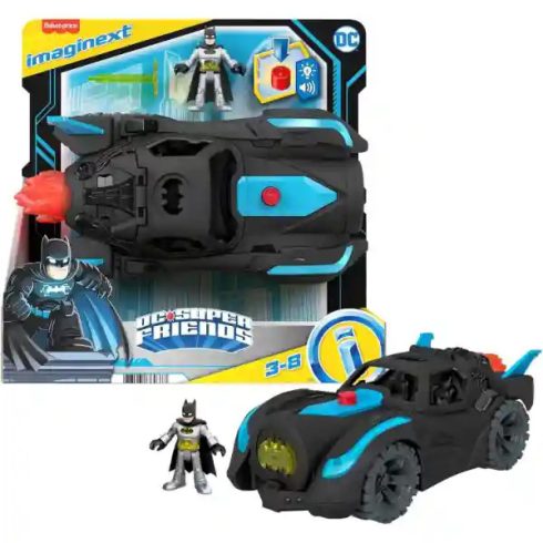 Mattel Fisher-Price Batman - Interaktív Batmobile autó Batman figurával és kilövővel, DC Super Friends