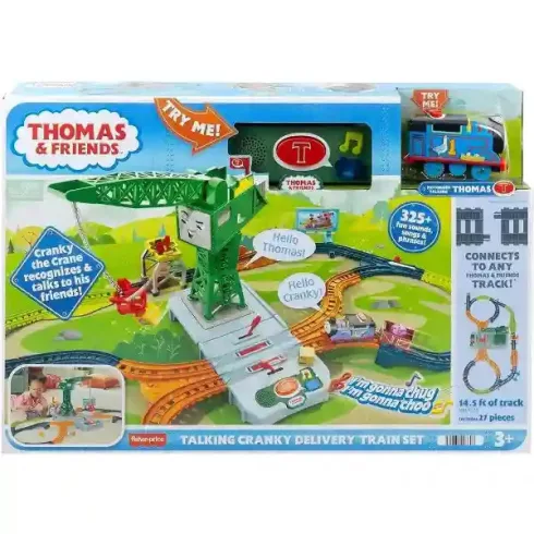 Mattel Fisher-Price - Thomas, a gőzmozdony: motorizált interaktív vonatszett sínpályával és daruval