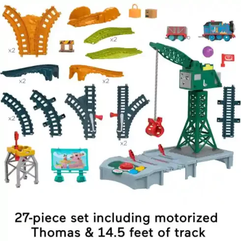 Mattel Fisher-Price - Thomas, a gőzmozdony: motorizált interaktív vonatszett sínpályával és daruval