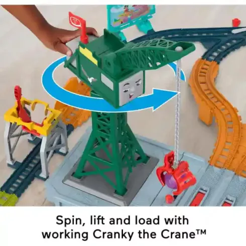 Mattel Fisher-Price - Thomas, a gőzmozdony: motorizált interaktív vonatszett sínpályával és daruval