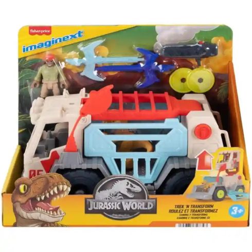 Mattel Fisher-Price Jurassic World - Átalakuló elfogó autó dinóval és figurával