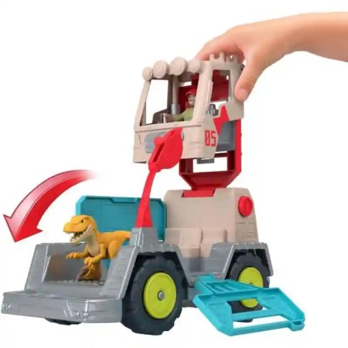 Mattel Fisher-Price Jurassic World - Átalakuló elfogó autó dinóval és figurával