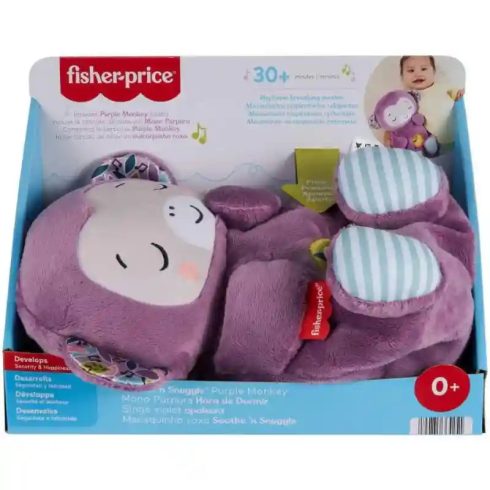 Mattel Fisher-Price - Interaktív szunyókáló lila plüss majom hanggal és mozgással