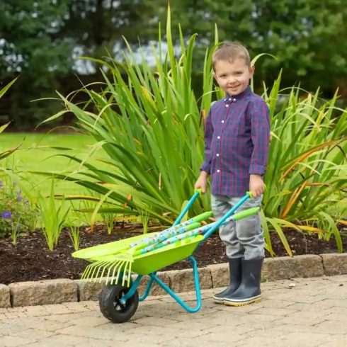 Játék fém talicska fém kerti szerszámokkal