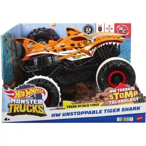 Mattel Hot Wheels távirányítós RC Monster Trucks Tiger Shark terepautó