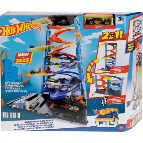 Mattel Hot Wheels 2 az 1-ben átalakítható versenytorony kisautóval (csomagolássérült)