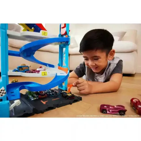 Mattel Hot Wheels 2 az 1-ben átalakítható versenytorony kisautóval (csomagolássérült)