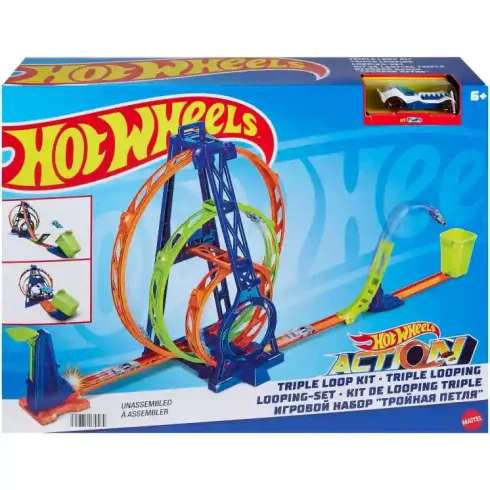Mattel Hot Wheels 3 az 1-ben tripla hurok ugratópálya játékszett