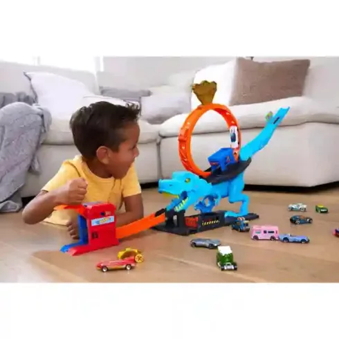 Mattel Hot Wheels T-rex hurokpálya kisautóval (csomagolássérült)