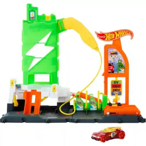 Mattel Hot Wheels Supercharge töltőállomás kisautóval