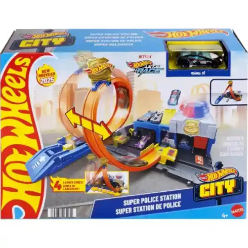 Mattel Hot Wheels szuper rendőrség pályaszett rendőrautóval, rendőrkapitányság