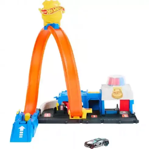 Mattel Hot Wheels szuper rendőrség pályaszett rendőrautóval, rendőrkapitányság