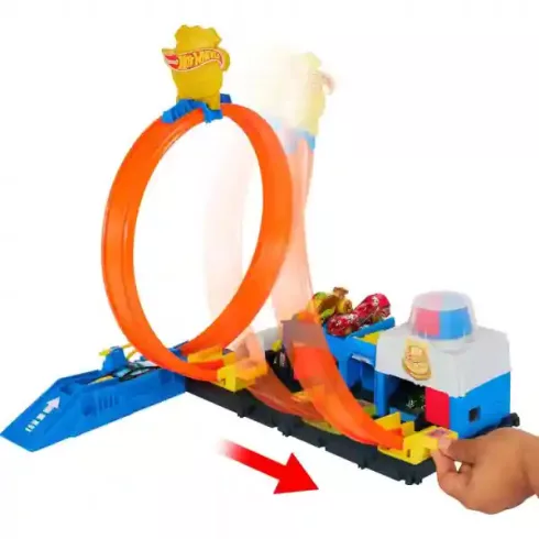 Mattel Hot Wheels szuper rendőrség pályaszett rendőrautóval, rendőrkapitányság