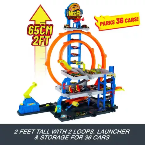 Mattel Hot Wheels mega hurok emeletes garázs kisautóval