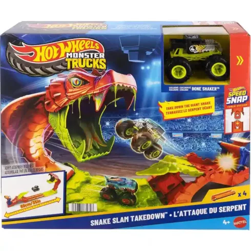 Mattel Hot Wheels Monster Trucks kígyómarás pályaszett Bone Shaker autóval
