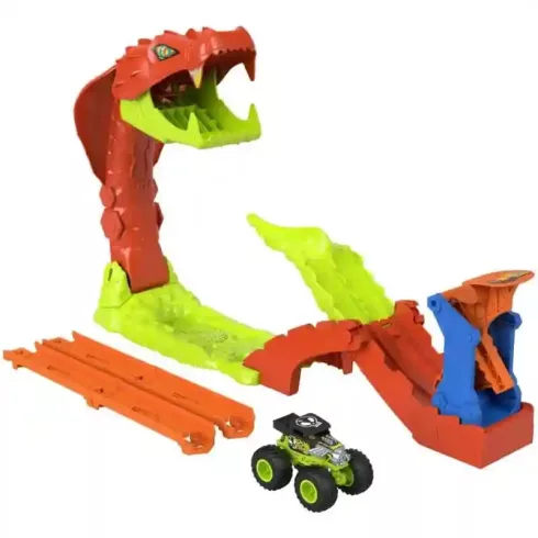 Mattel Hot Wheels Monster Trucks kígyómarás pályaszett Bone Shaker autóval