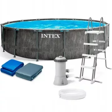   Intex Greywood Prism fémvázas prémium medence vízforgatóval, létrával, alátéttel és takaróval 457 x 122 cm