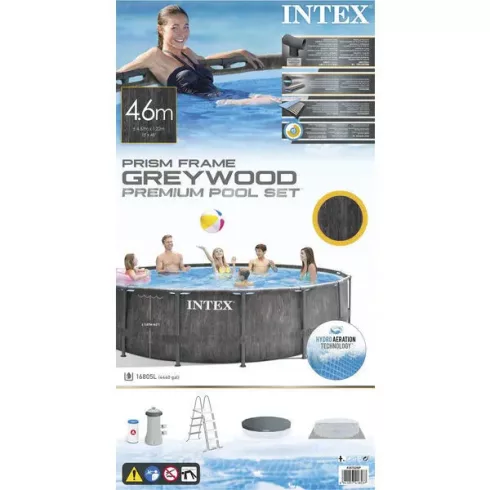 Intex Greywood Prism fémvázas prémium medence vízforgatóval, létrával, alátéttel és takaróval 457 x 122 cm